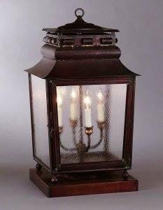 Pier Mounting exterior handcrafted post top lanterns in copper or brass